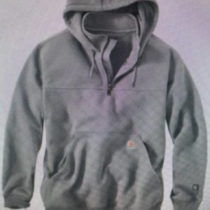 CARHARTT, RAIN DEFENDER LIGHT GREY QUARTER ZIP HOODIE SWEATSHIRT